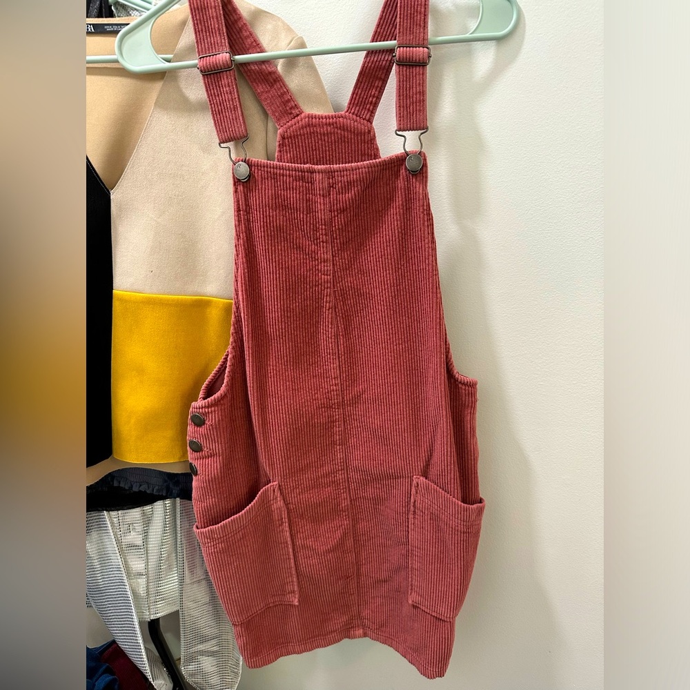 Red herring corduroy pink mini overall dress with pockets size 10
